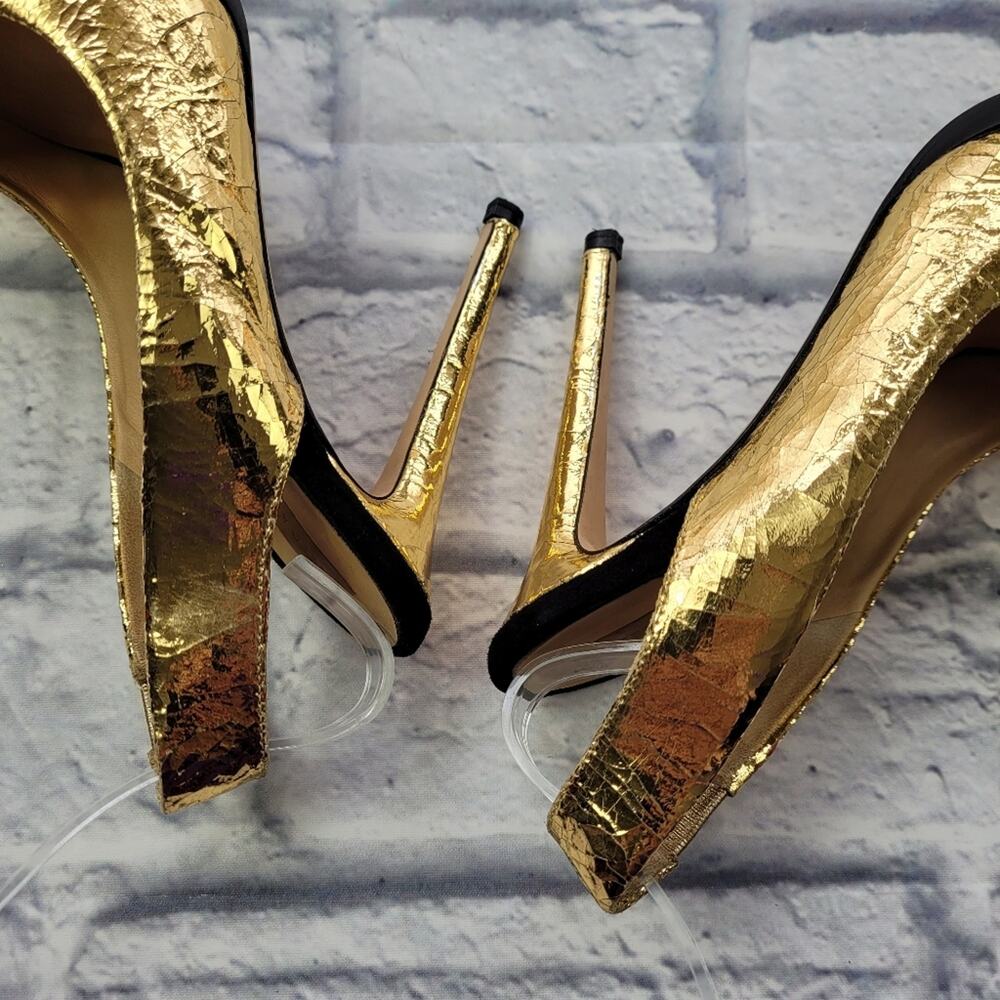 Reed Krakoff Crackled Gold Stiletto Slingback Platform Pumps size 6 1/2 - Picture 10 of 16